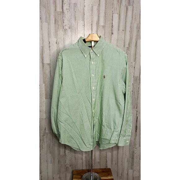 Ralph Lauren‎ Men's 16.5 Green Striped Long Sleeve Button-Up Shirt - Picture 1 of 5